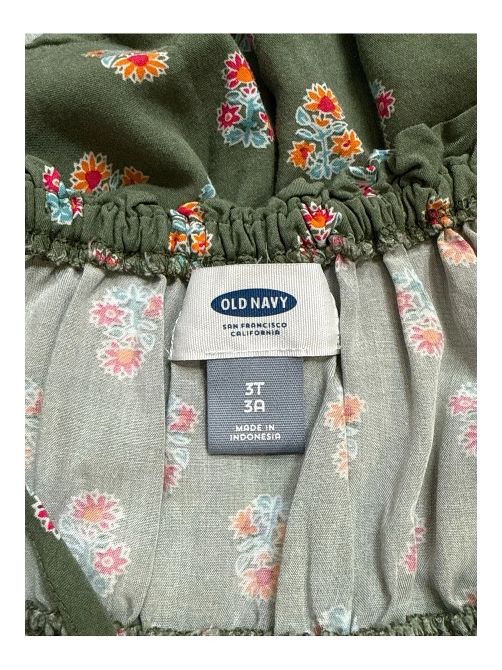 Old‎ Navy Toddler Girl Olive Green Floral Romper One Piece Summer Boho, Size 3T